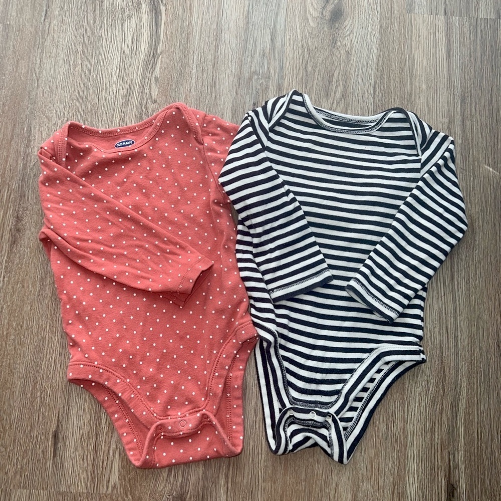 Old Navy Coral and Black Striped Bodysuits